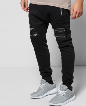 SKINNY FIT DOUBLE ZIP PU JOGGERS