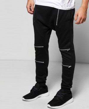 SKINNY FIT DROP CROTCH ZIP FRONT JOGGERS