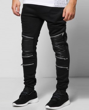 SKINNY FIT PU BIKER ZIP JOGGERS