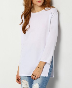 White Dip Hem Split Side T-shirt