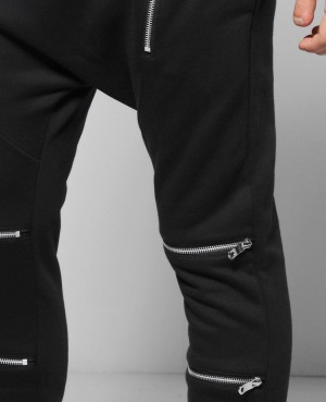 SKINNY FIT DROP CROTCH ZIP FRONT JOGGERS