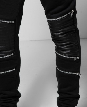 SKINNY FIT PU BIKER ZIP JOGGERS
